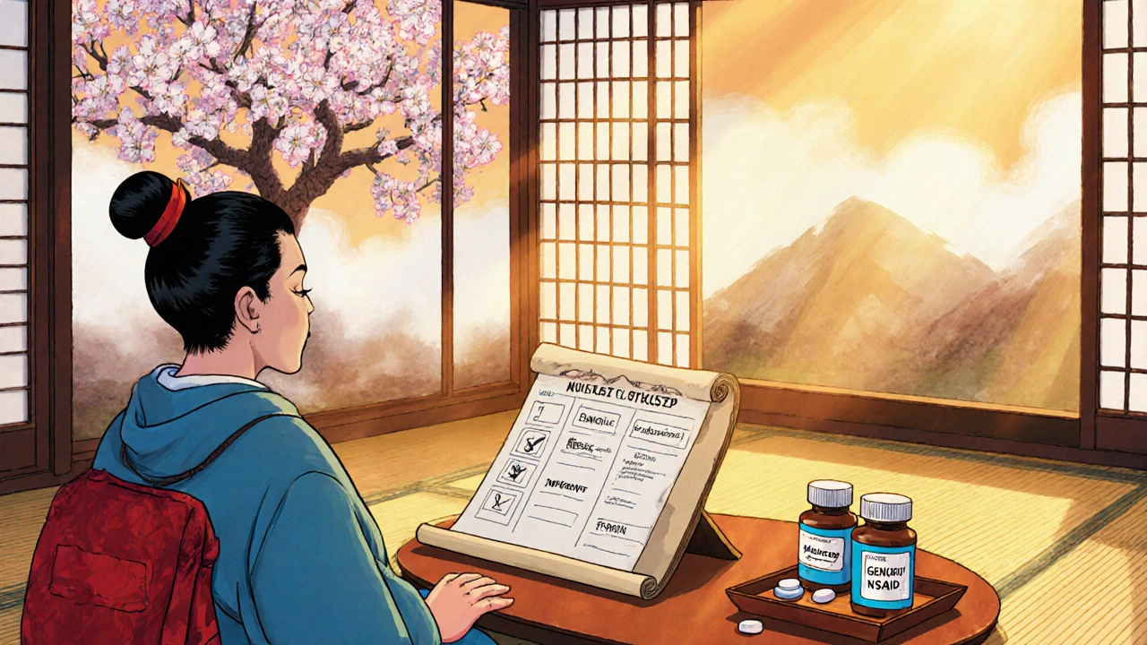 Patient and doctor discuss pills at a table, with sunlight and mist indicating choices.
