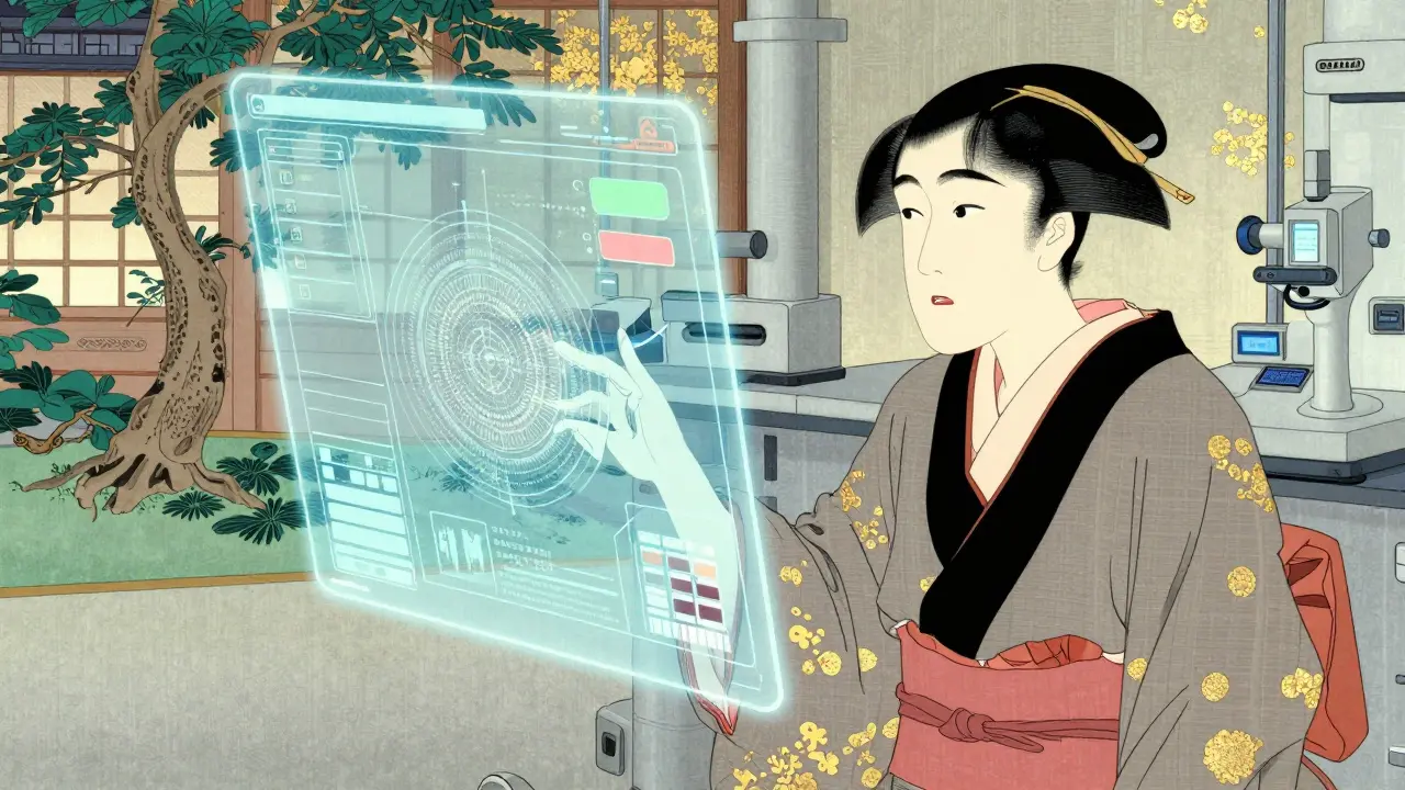 A person receiving a personalized AI-driven medication dose in a traditional Japanese setting.